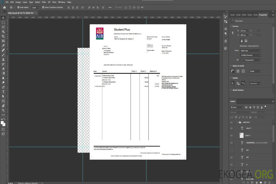 Relevé bancaire d'Irlande AIB template Relevé bancaire d'Irlande AIB template